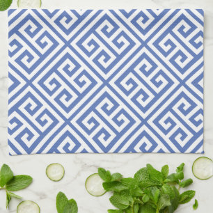 Blue Greek Key Pattern Tea Towel