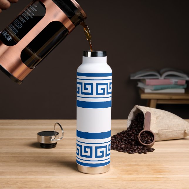 Blue Greek Key Water Bottle (Coffee)