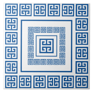 Blue Greek Meander Ceramic Tile