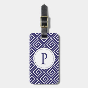Blue Greek Spirals Luggage Tag