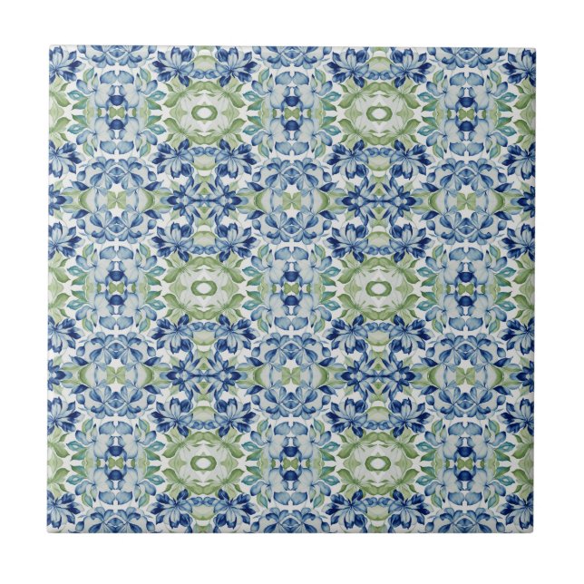 Blue Greem BOHO Floral pattern Tile (Front)