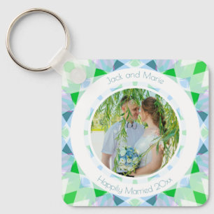 Blue Green 4th Wedding Anniversary Keepsake Gift Key Ring