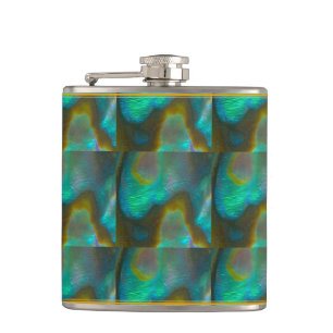 Blue Green Abalone Shell Hip Flask