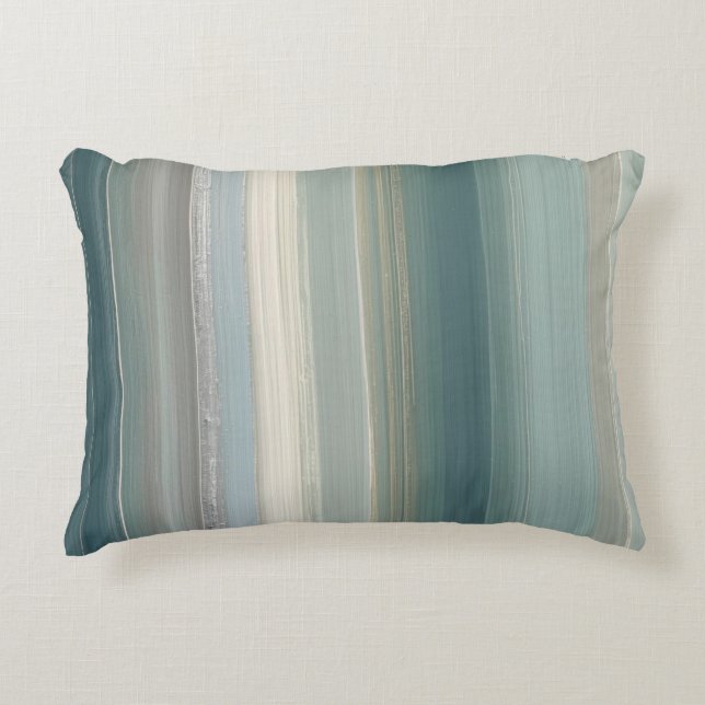 Blue Green Abstract Coastal Stripe Decorative Cushion (Front)