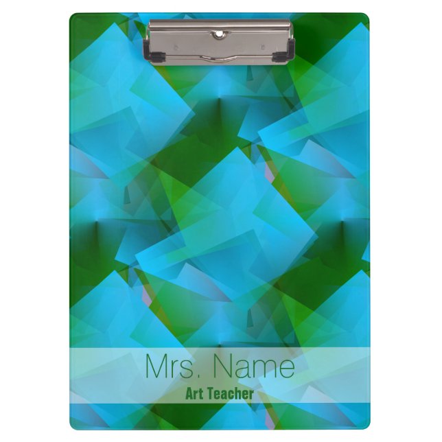 Blue Green Abstract Cubist with Name Clipboard (Front)
