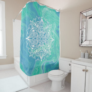 Blue Green Abstract Mandala Zen Shower Curtain