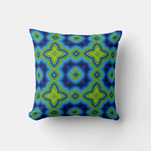 Blue & green abstract Moroccan geometric pattern Cushion