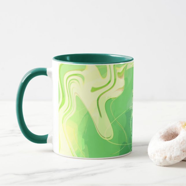 Blue Green Abstract Ocean  Mug (With Donut)