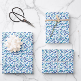 Blue & Green Abstract Patterns on White Wrapping Paper Sheet