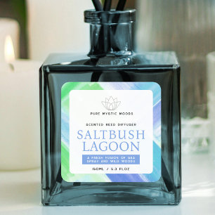 Blue green abstract reed diffuser product label