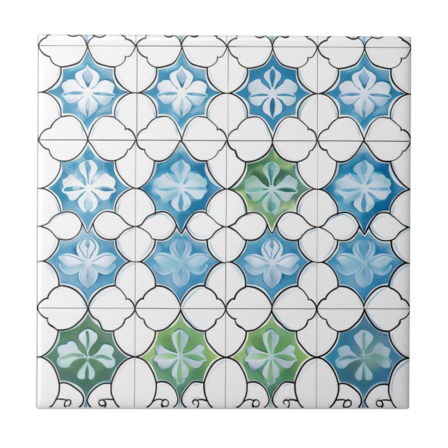 Blue Green Abstract Tile Pattern (Front)
