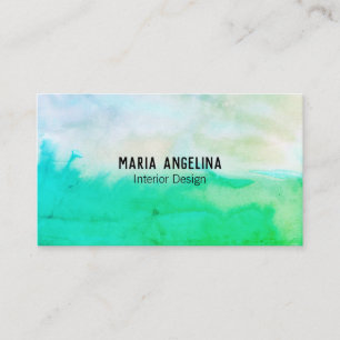 Blue green abstract watercolor business card