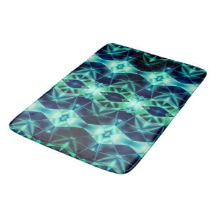 Blue green acrylic style, neon mirroring shapes bath mat