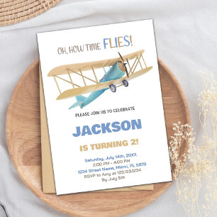 Blue Green Aeroplane Birthday Invitations