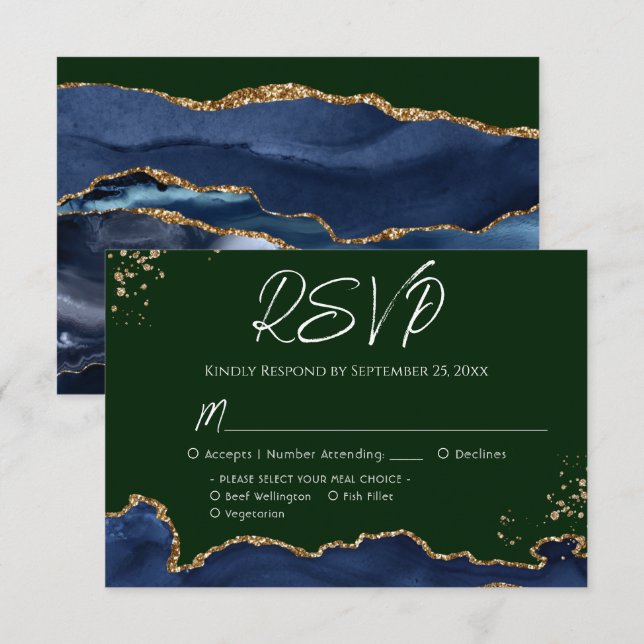 Blue & Green Agate Wedding RSVP (Front/Back)