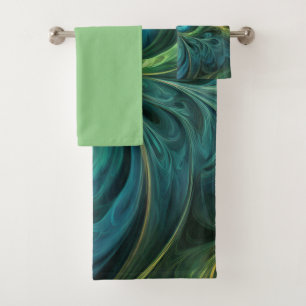 Blue Green AI Fractal Pattern Bath Towel Set