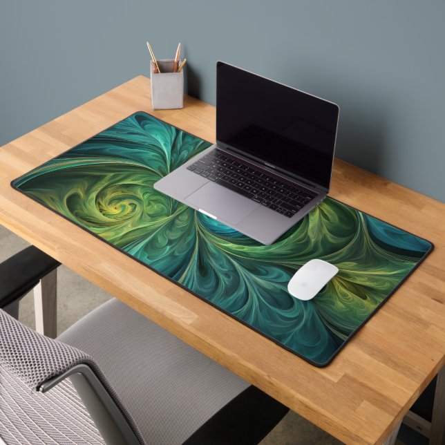 Blue Green AI Fractal Pattern Desk Mat (Office 2)