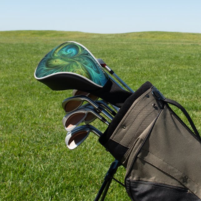 Blue Green AI Fractal Pattern Golf Head Cover (In Situ)
