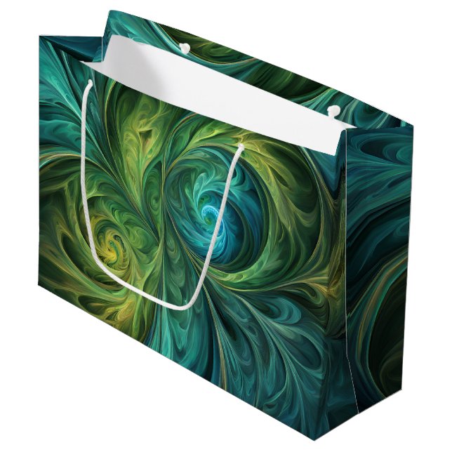 Blue Green AI Fractal Pattern Large Gift Bag (Front Angled)