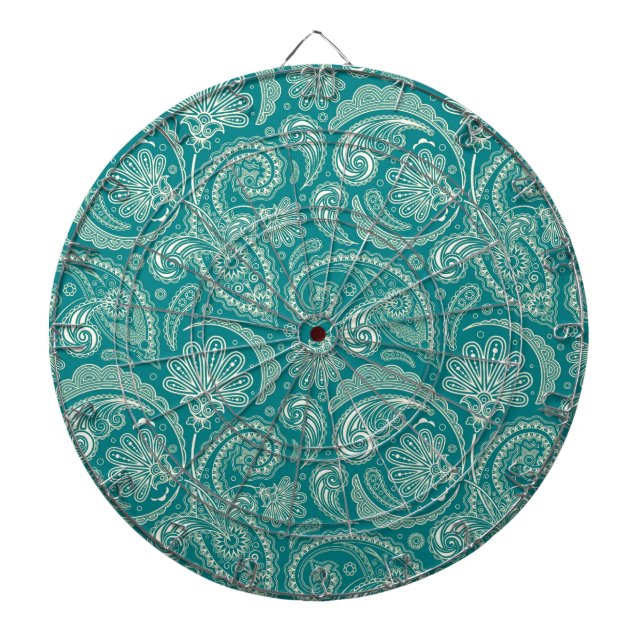 Blue-Green And Beige Creme Vintage Paisley Dartboard (Front)