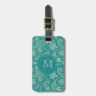 Blue-Green And Beige Creme Vintage Paisley Luggage Tag