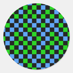 Blue Green And Black Chequered Pattern Classic Round Sticker