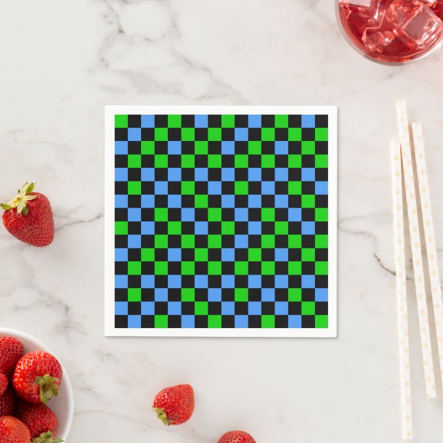 Blue Green And Black Chequered Pattern  Napkin (Insitu)