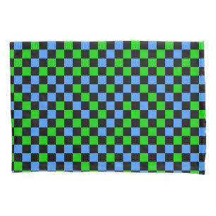 Blue Green And Black Chequered Pattern Pillowcase