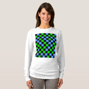 Blue Green And Black Chequered Pattern T-Shirt