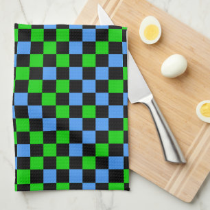 Blue Green And Black Chequered Pattern  Tea Towel
