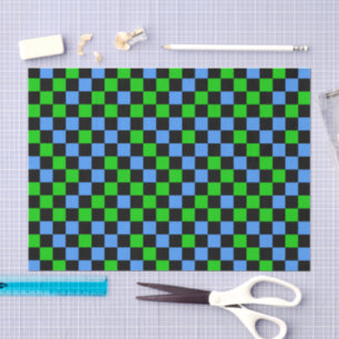 Blue Green And Black Chequered Pattern  Tissue Paper
