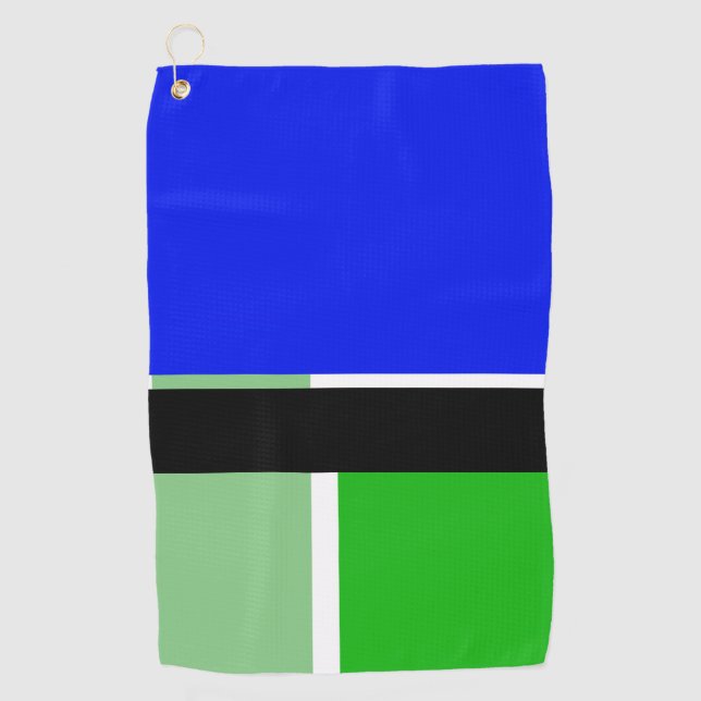 Blue, green and black colour blocks Golf Towel (Front)