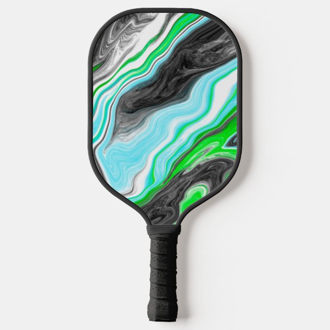 Blue, Green and Black Marble Pour Painting Effect  Pickleball Paddle (Back)