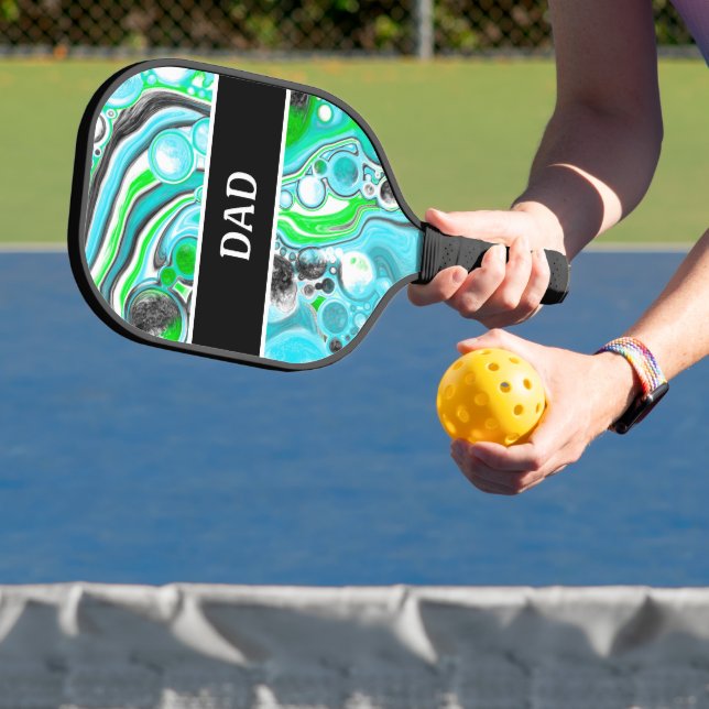 Blue, Green and Black Marble Pour Painting Effect Pickleball Paddle (Insitu)