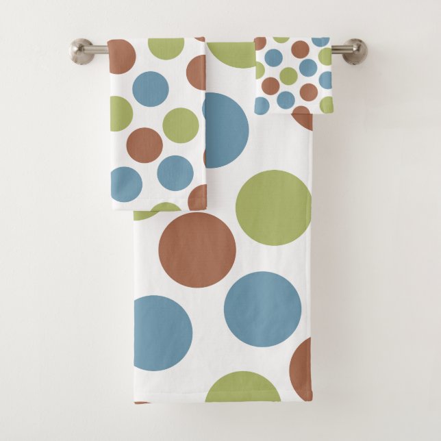Blue, Green, and Brown Dots  Bath Towel Set (Insitu)
