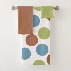 Blue, Green, and Brown Dots  Bath Towel Set