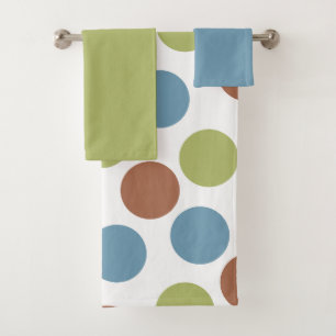 Blue, Green, and Brown Dots  Bath Towel Set