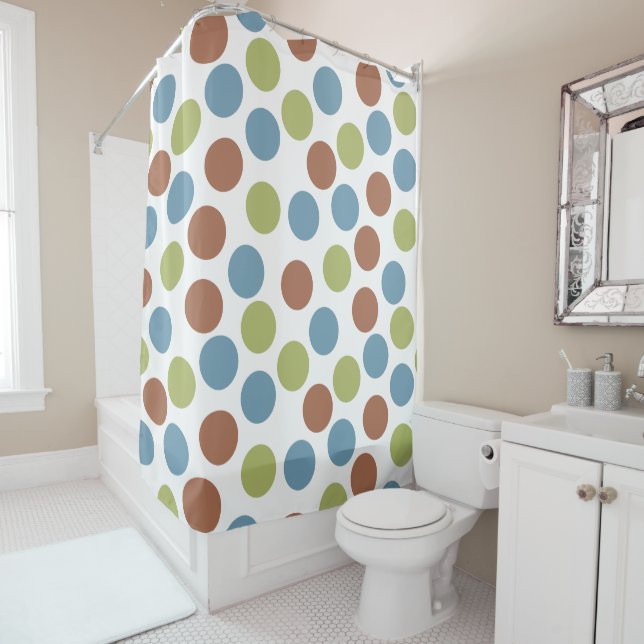 Blue, Green, and Brown Dots  Shower Curtain (In Situ)