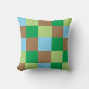 Blue green and brown squares pattern cushion