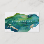 Blue Green and Gold Splatter Business card<br><div class="desc">Stylish business card featuring a rich watercolor texture and splatters of gold for a touch of lux</div>