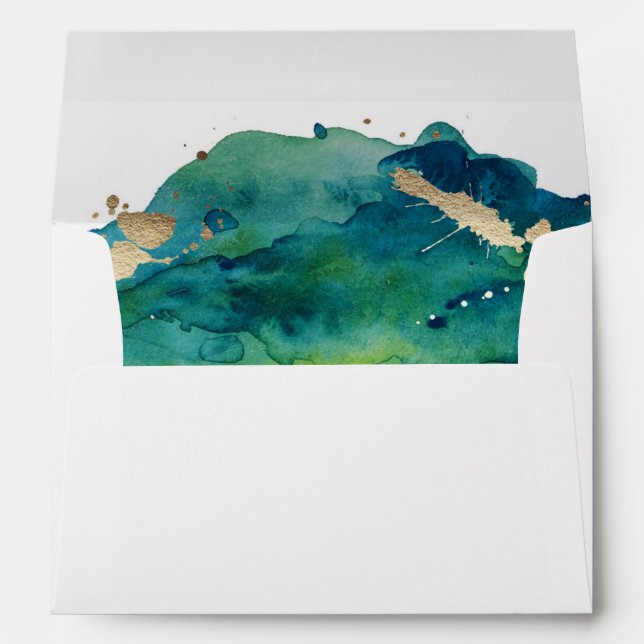 Blue Green and Gold Splatter Custom Envelope (Back (Bottom))