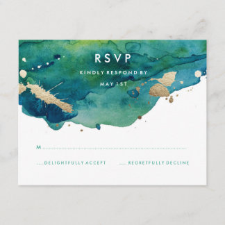 Blue Green and Gold Splatter RSVP Card