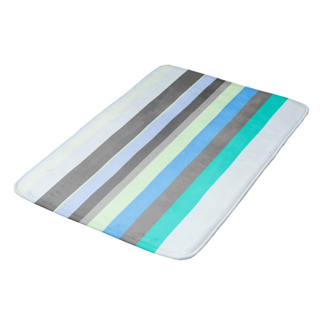 Blue, green and grey Abstract Stripes Bath Mat (Angled)