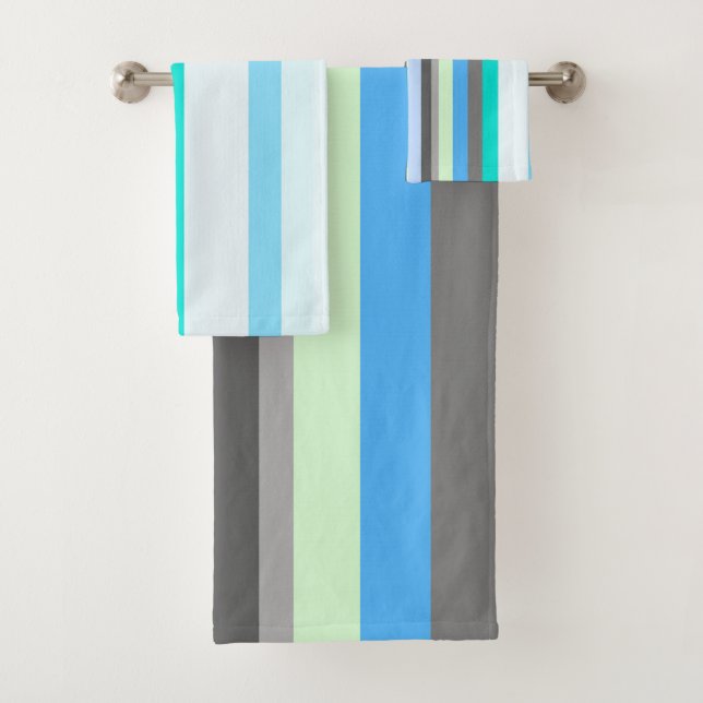 Blue, green and grey Abstract Stripes Bath Towel Set (Insitu)