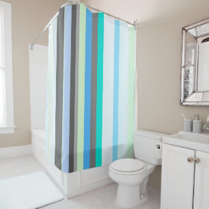 Blue, green and grey Abstract Stripes Shower Curtain