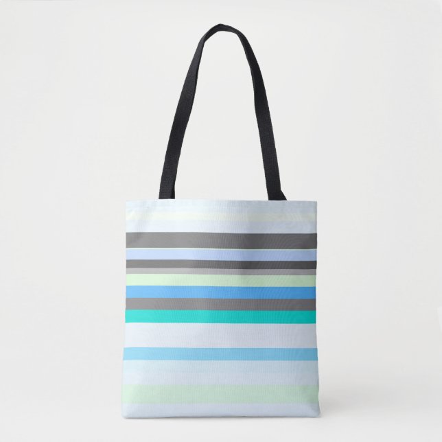 Blue, green and grey Abstract Stripes Tote Bag (Front)