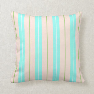 Blue Green And Peach Beach Stripes Cushion