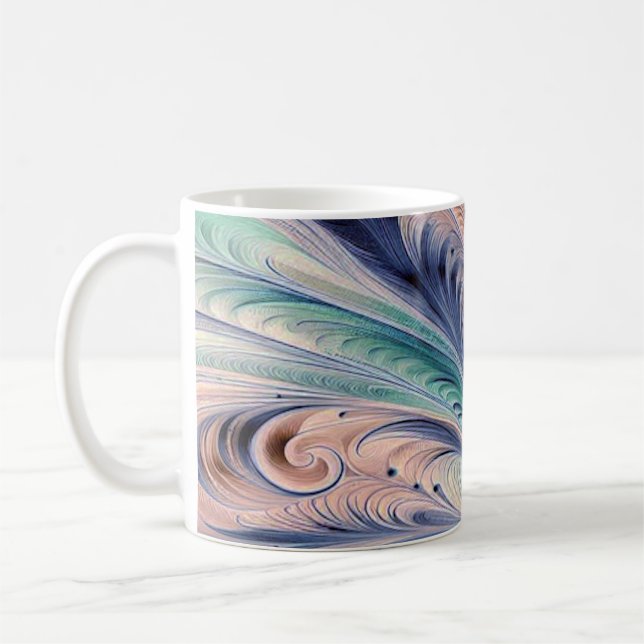  blue, green, and peach marbling coffee mug (Left)