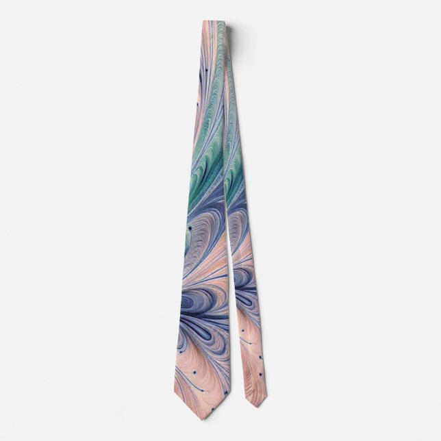  blue, green, and peach marbling tie (Front)