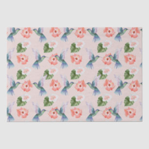 Blue Green and Pink Hibiscus and Hummingbird  Tissue Paper